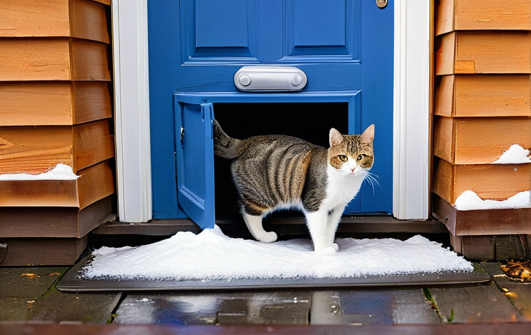 고양이와 겨울나기 - **Prompt 2: Winter Grooming and Playtime for a Happy Cat**
    A fluffy long-haired cat, with a well...