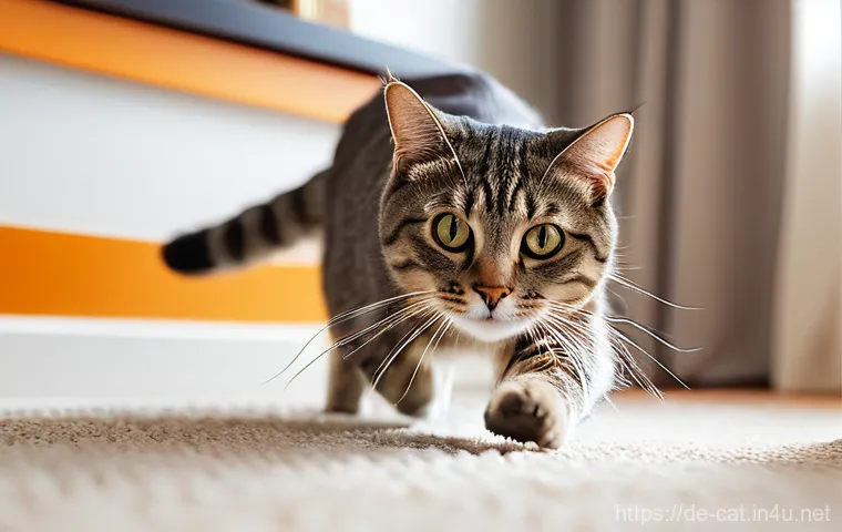 고양이와 놀아주는 방법 - **Prompt for Engaging Play and Hunting Instinct:**
    "A sleek, short-haired tabby cat, caught mid-...