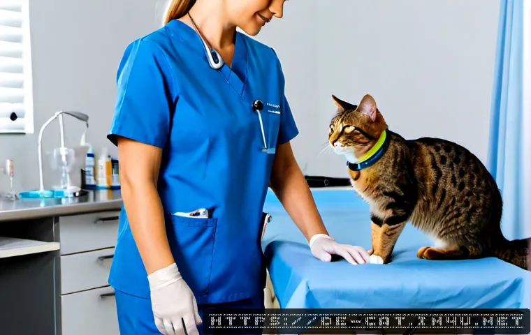고양이 중성화 수술 후기 - Photorealistic German veterinary clinic consultation after a cat neutering procedure, caring veterin...